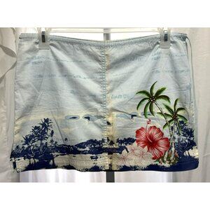 Tilt Y2K Tropical Print Side Drawstring Combed Cotton Mini Skirt Palm Trees SzS